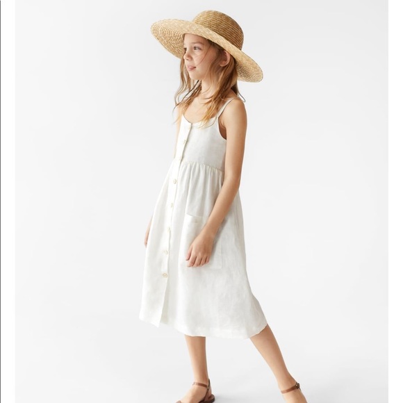 Zara Other - Limited Edition Zara Kids Linen Ivory/White Button Down Dress